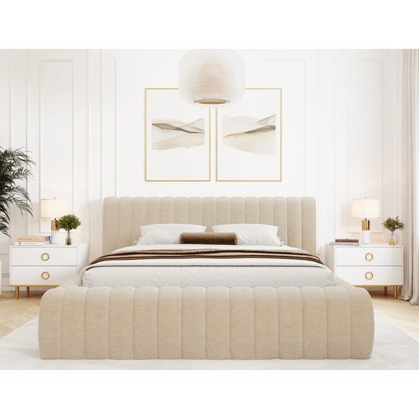 Beež polsterdatud kaheinimesevoodi koos panipaiga ja voodipõhjaga 140x200 cm Carilla - ELTAP-image-4