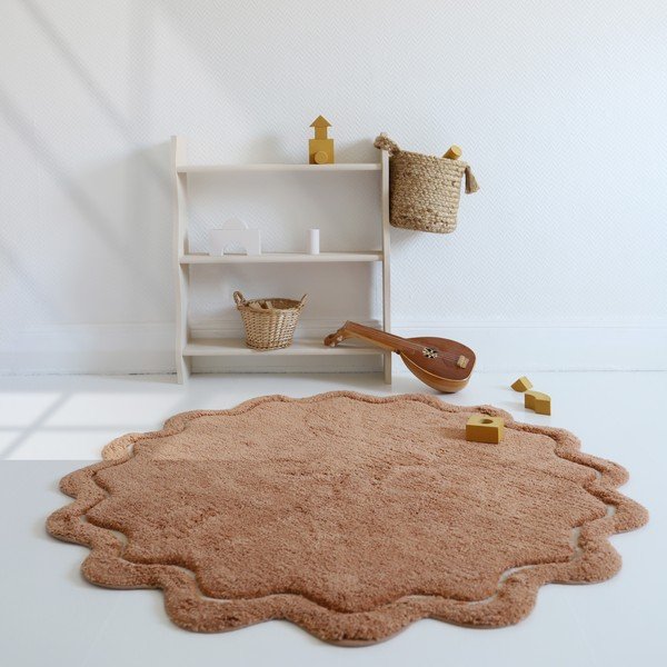 Tellisevärvi käsitsi kootud puuvillane ümmargune pestav vaip ø 110 cm Sweet April Toffee - Nattiot-image-1