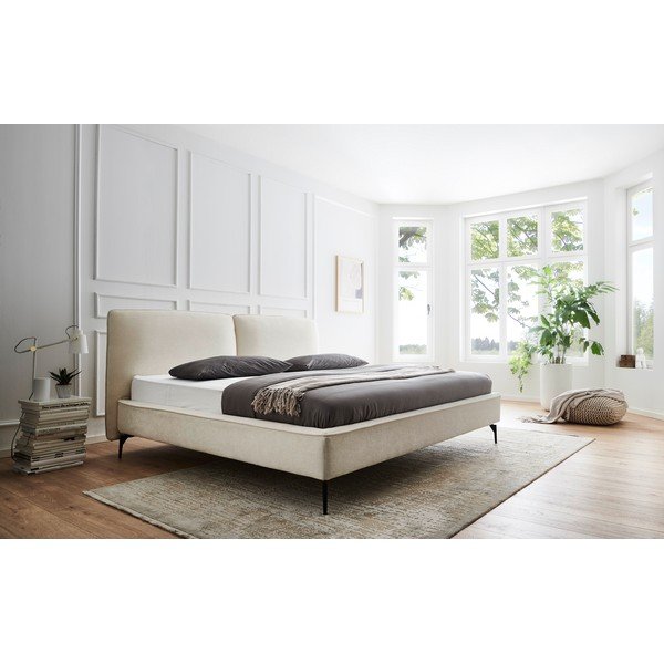 Elevandiluu värvi polsterdatud kaheinimesevoodi ilma liistudest raamita 180x200 cm Infinity - Meise Möbel-image-2