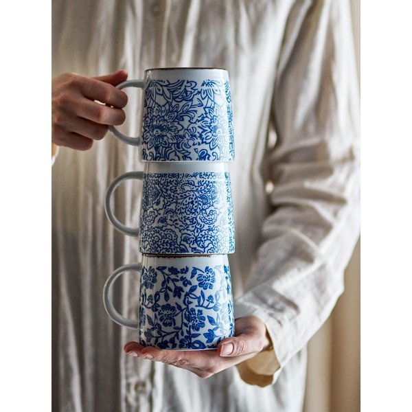 Valged/sinised kivikeraamikast kruusid 3 tk komplektis Molly - Bloomingville-image-1