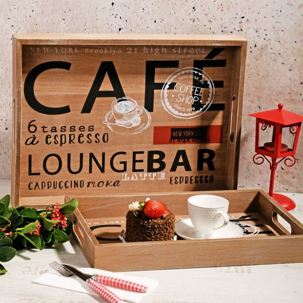 Sada 2 dřevěných táců Café Bar