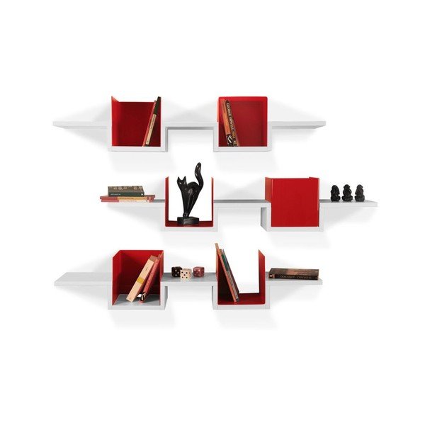 Sada 3 červenobílých nástěnných polic Ales