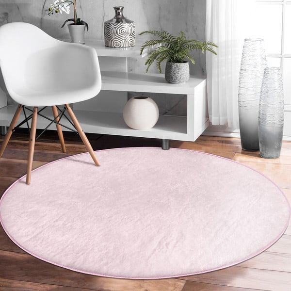 Heleroosa pestav ümmargune vaip, sobitub robottolmuimejaga ø 80 cm Comfort - Mila Home-image-4