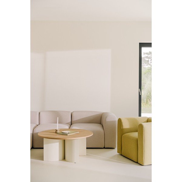 Kreemikas/naturaalses värvitoonis ümmargune kohvilaud saarepuidust pealispinnaga, ø 95 cm Gavo - noo.ma-image-2