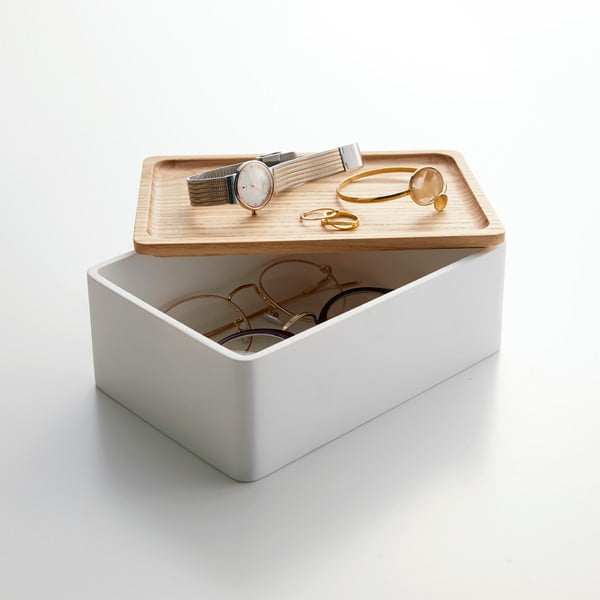 Valge kaanega hoiukarp 18,5x12,5x7 cm Rin - YAMAZAKI-image-2