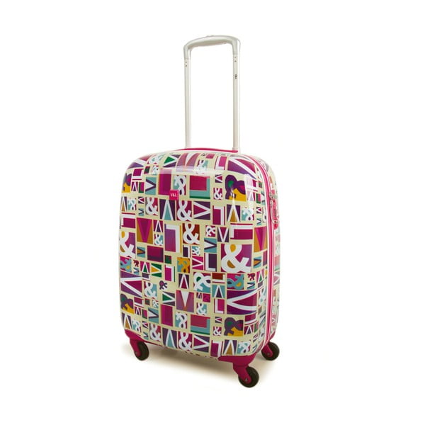 Růžový cestovní kufr s barevnými vzory V&L