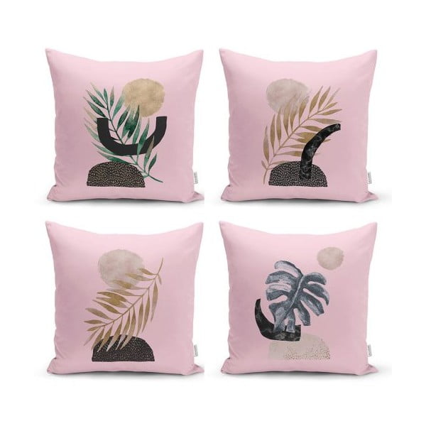 4 dekoratiivse padjakatte komplekt Geomeetriline lehtede roosa, 45 x 45 cm. - Minimalist Cushion Covers