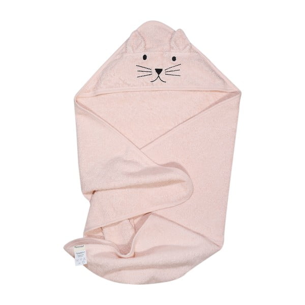 Roosa puuvillane beebirätik kapuutsiga 76x76 cm - Kindsgut-image-2