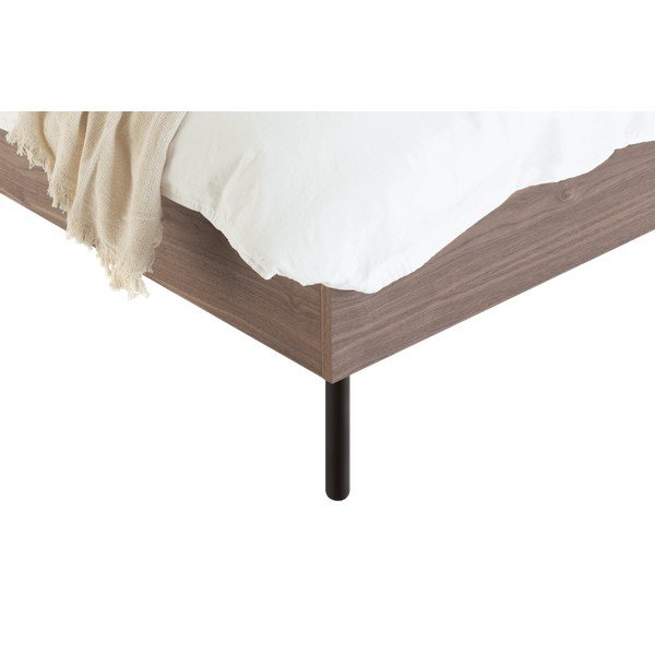 Polsterdatud/puitlaastplaadist kaheinimesevoodi pähklipuust dekooriga ja liistudest raamiga 200x200 cm tumedas naturaalses värvitoonis Streiko - noo.ma-image-4