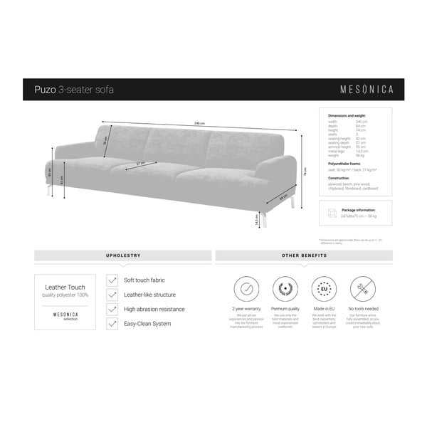 Hall kunstnahast diivan , 240 cm Puzo - MESONICA-image-4