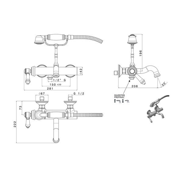 Hõbe seinasegisti (2 väljundit) Vienna - Sapho-image-1