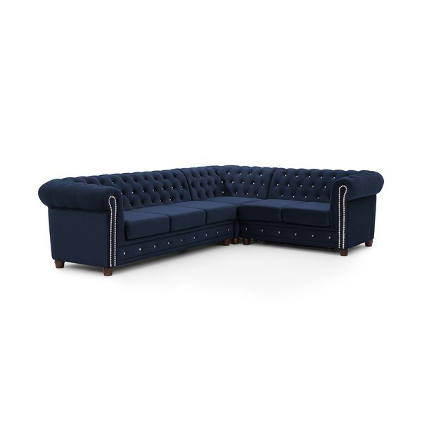 Sinine sametist nurgadiivanvoodi (parem nurk/L-kujuline) York Blik - Ropez