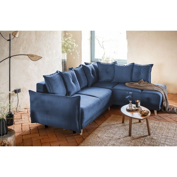 Tumesinine velvetist nurgadiivanvoodi (parem nurk) Lazy Lukka - Miuform-image-3