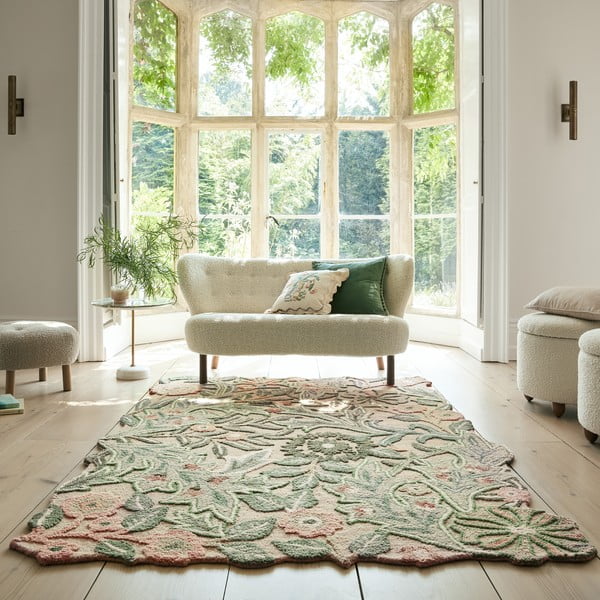 Roheline käsitsi kootud villane vaip 120x170 cm Bryony Shaped Floral - Flair Rugs-image-1