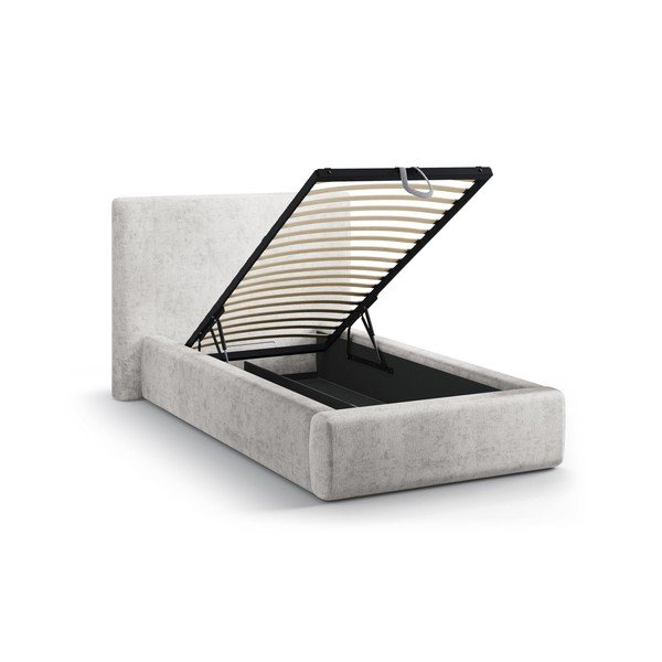 Helehall polsterdatud üheinimesevoodi koos panipaiga ja voodipõhjaga 90x200 cm Amy - Micadoni-image-1