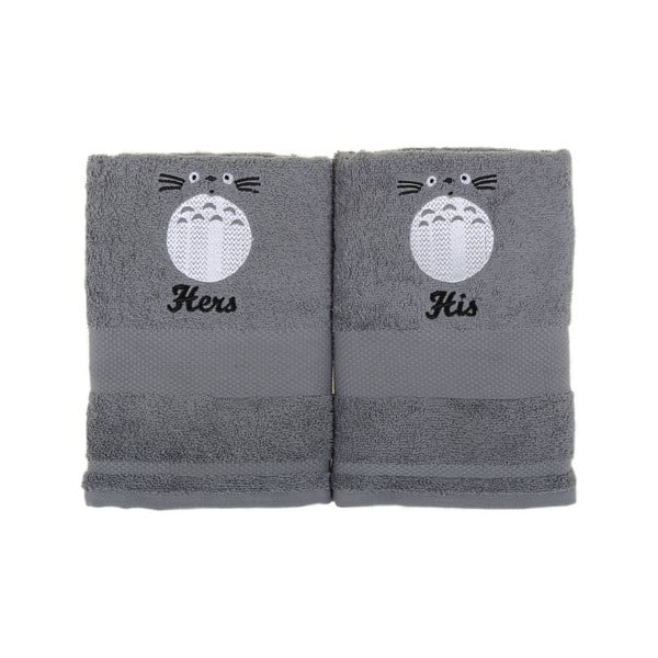 Sada 2 šedých ručníků Mr. and Mrs., 50 x 100 cm