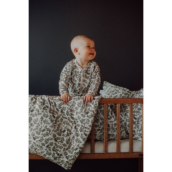 Roheline-kreem võrevoodi komplekt Green Floral - Malomi Kids-image-4
