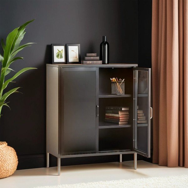 Hall terasest vitriinkapp 80x102x40 cm Acier - Premier Housewares-image-1