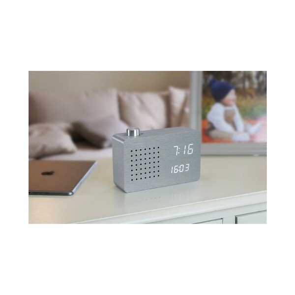 Valge LED-ekraaniga hall äratuskell ja raadio-klikk-kell - Gingko-image-4