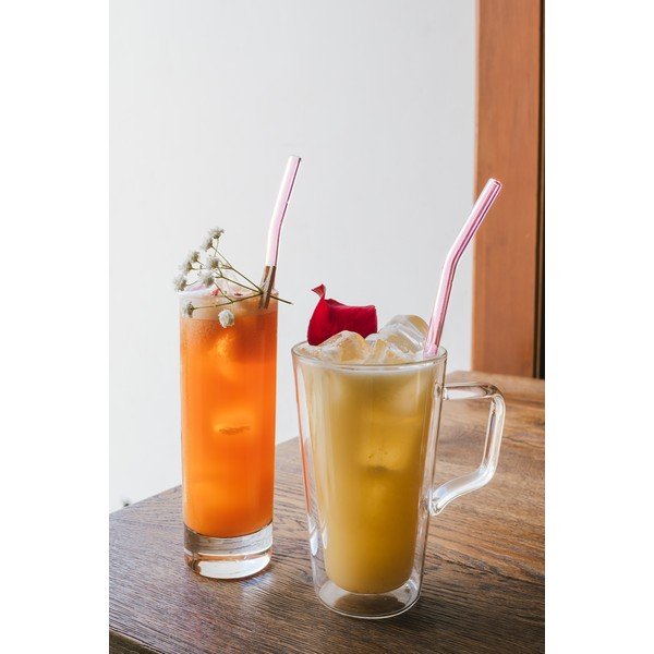 6 roosa klaasist joogipillide komplekt, pikkus 23 cm - Vialli Design-image-1