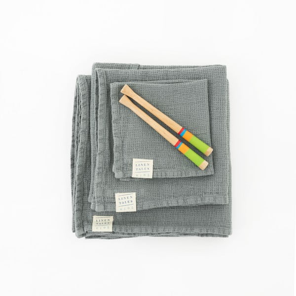 Sinine linane beebirätik kapuutsiga 100x100 cm - Linen Tales-image-1