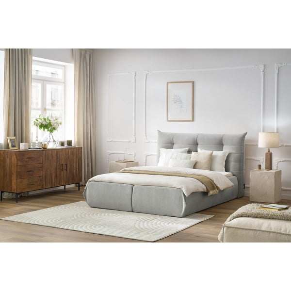 Helehall polsterdatud kaheinimesevoodi koos voodipõhjaga 160x200 cm Clothilde - Bobochic Paris-image-1