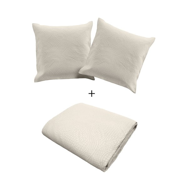 Kreem mikrokiust voodikatte ja padjapüüri komplekt 240x260 cm Romane - douceur d'intérieur-image-4