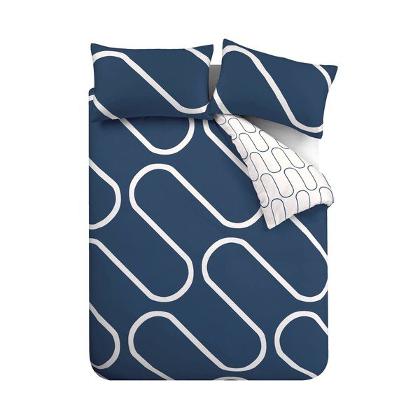 Valge ja sinine voodipesu 200x135 cm Linear Curve - Catherine Lansfield