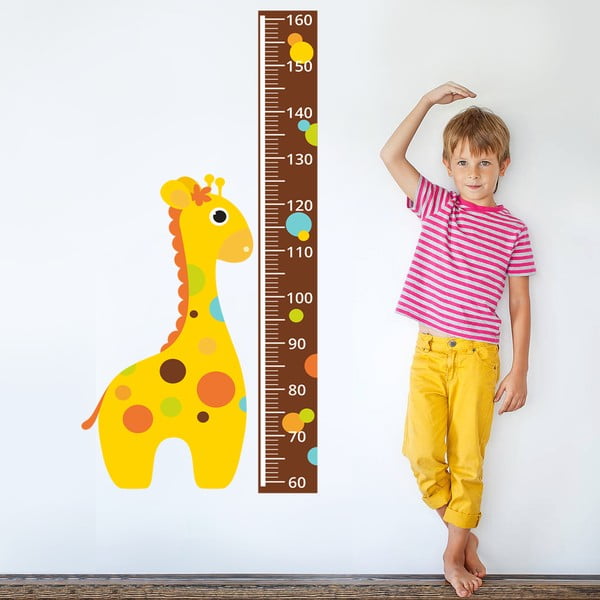 Samolepkový metr na zeď Metr a žirafa s puntíky, 160 cm