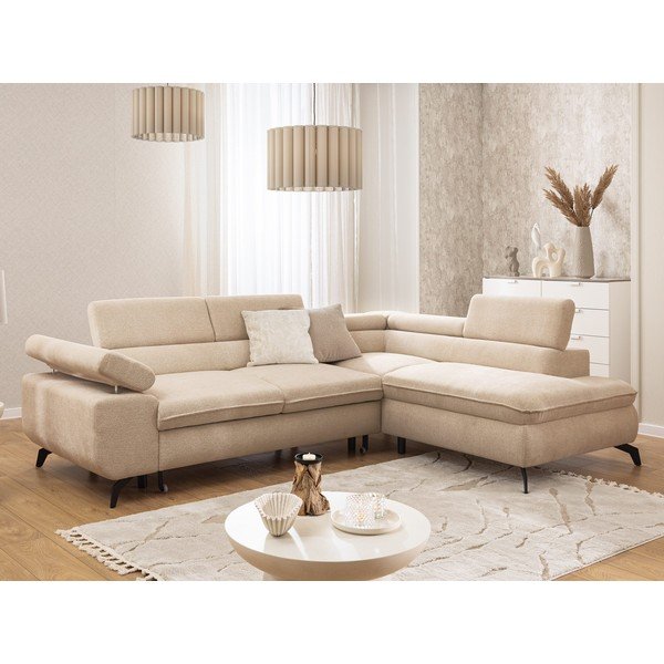 Beež šenill-nurgadiivan (parempoolne/L-kujuline) Marbeya - Ropez-image-1