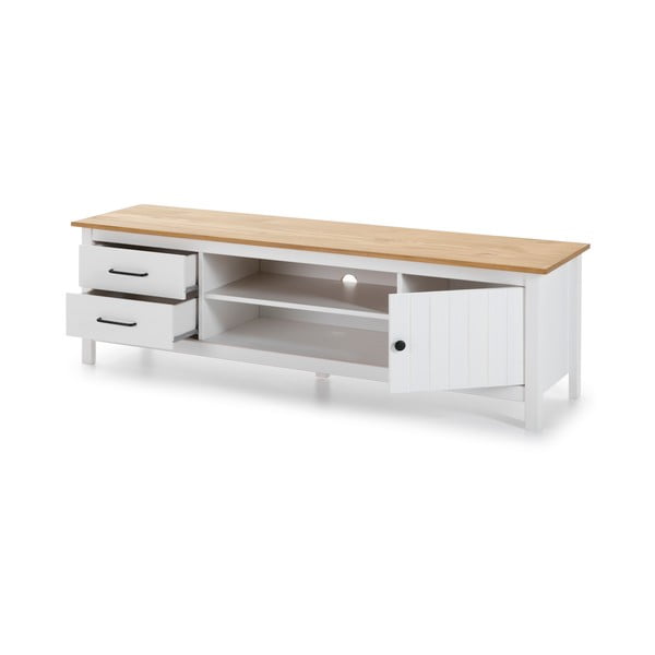 Valge männipuidust telerilaud 158x47 cm Miranda – Marckeric-image-4