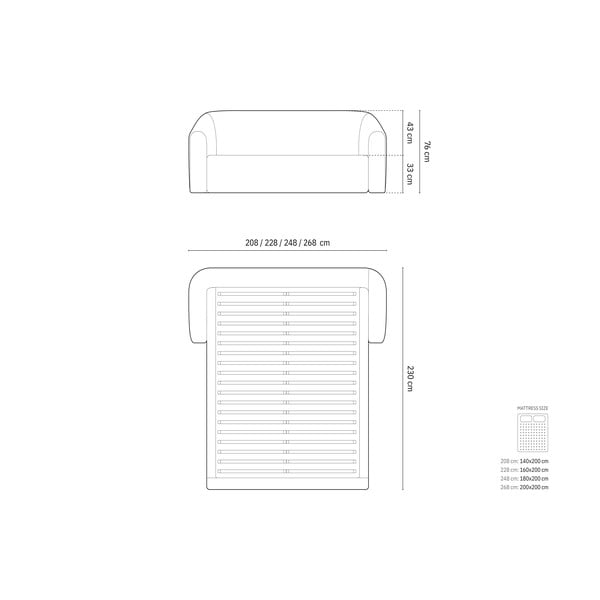 Hall polsterdatud kaheinimesevoodi, koos panipaiga ja restiga 200x200 cm Campi – Cosmopolitan Design-image-4