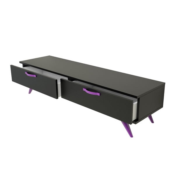 Černý TV stolek s fialovýma nohama Magenta Home Coulour Series, šířka 150 cm