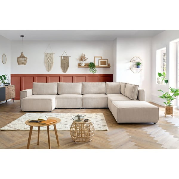 Kreem velvetist U-kujuline diivan, parem nurk  Nihad modular - Bobochic Paris-image-1