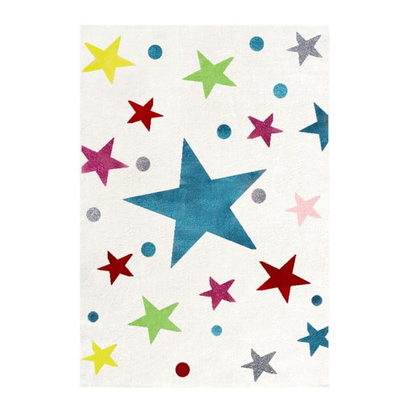 Bílý dětský koberec s barevnými hvězdami Happy Rugs Stars, 80 x 150 cm