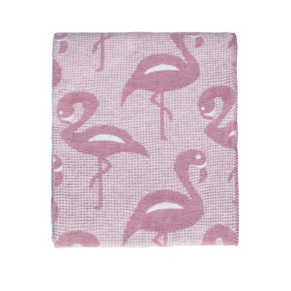 Růžová přikrývka s příměsí bavlny Flamingo, 180 x 220 cm-image-1