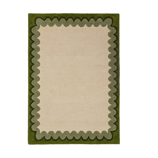 Roheline/naturaalne käsitsi kootud villane vaip 160x230 cm Wiggle Wool - Flair Rugs