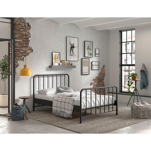 Must metallist üheinimesevoodi restiga 140x200 cm BRONXX - Vipack-image-1