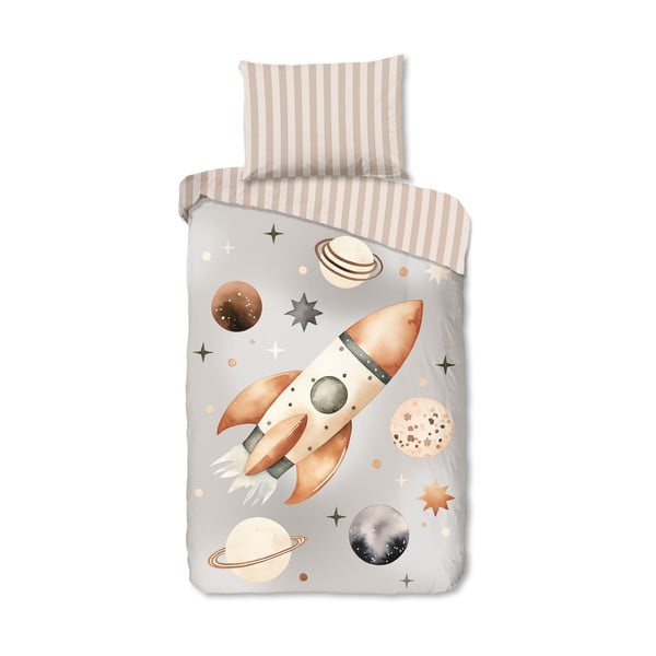 Hall-beež puuvillane laste voodipesu üheinimesevoodile 140x200 cm Explore - Good Morning