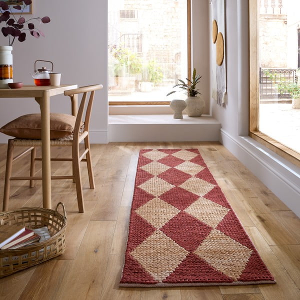 Terrakottapunane käsitsi kootud džuudiseguga vaip 80x230 cm Effie Diamond - Flair Rugs-image-1
