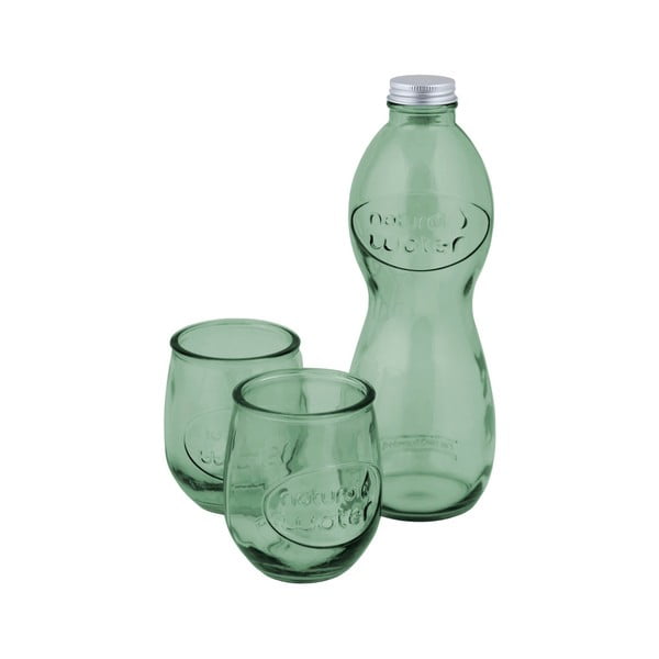 Komplekt helerohelist veepudelit ja 2 ümbertöödeldud klaasist veeklaasi - Ego Dekor