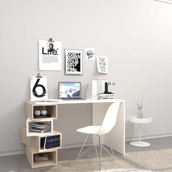 Bílý pracovní stůl se světle hnědými detaily Damon, šířka 120 cm-image-1