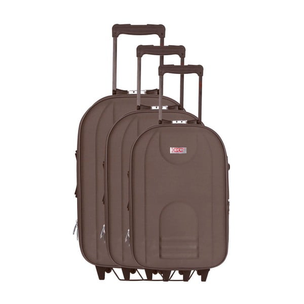 Sada 3 hnědých cestovních kufrů na kolečkách Hero Airplane