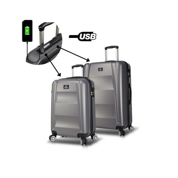 Sada 2 šedých cestovních kufrů na kolečkách s USB porty My Valice LASSO Cabin & Medium-image-2