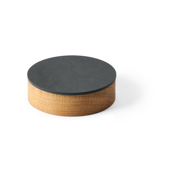Antratsiitne puidust/öko-nahast dekoratiivne hoiukarp koos kaanega ø 11x3,5 cm Circle Nupo - LIND DNA