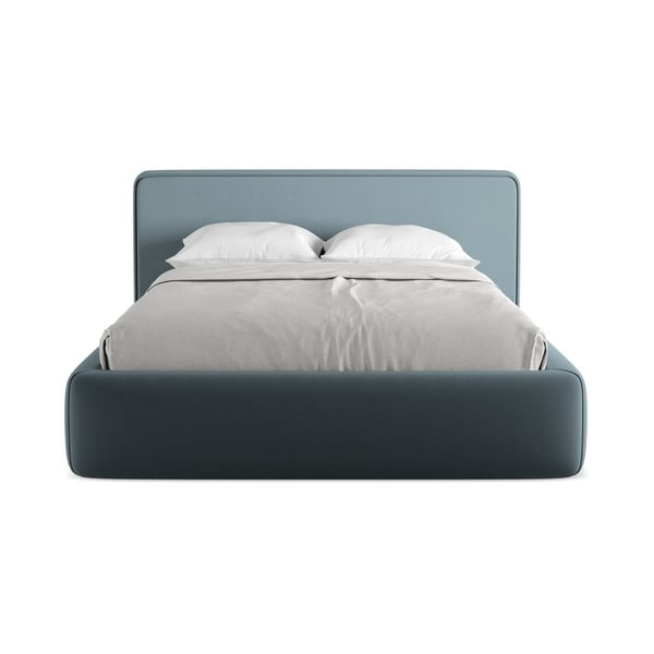 Sinine polsterdatud kaheinimesevoodi koos voodipõhja ja panipaigaga 140x200cm Kiana - Makamii-image-4