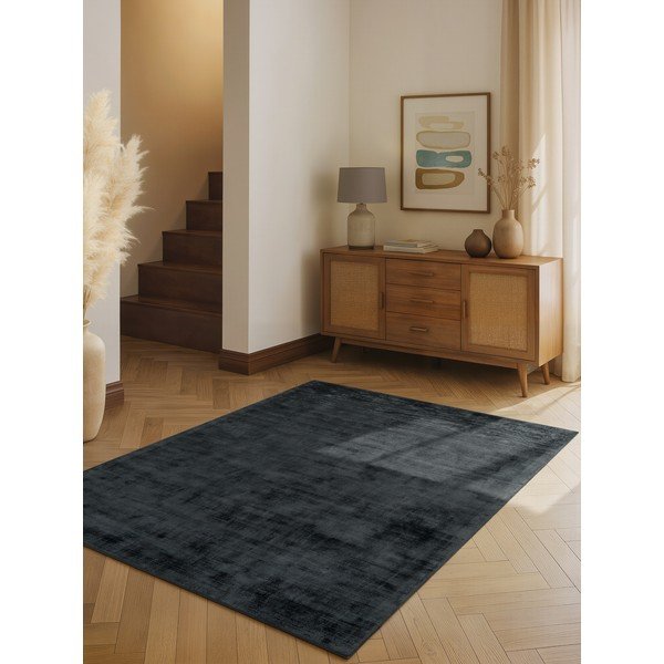 Must käsitsi kootud viskoosvaip 80x150 cm Noemi - Vikosa-image-1