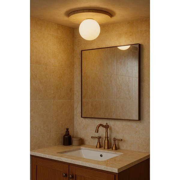 Beež kivist laelamp klaasist varjuga, ø 12 cm Hilde - Opviq lights-image-3