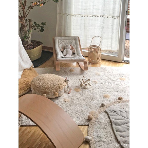 Ookerkollane-kreem pestav käsitsi kootud puuvillane laste vaip 120x160 cm Hippy Dots Honey - Lorena Canals-image-1