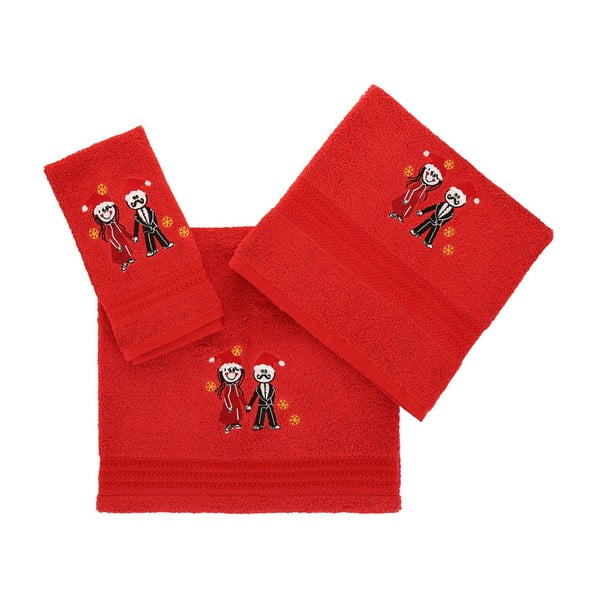 Set červené utěrky, ručníku a osušky z bavlny Cift Red